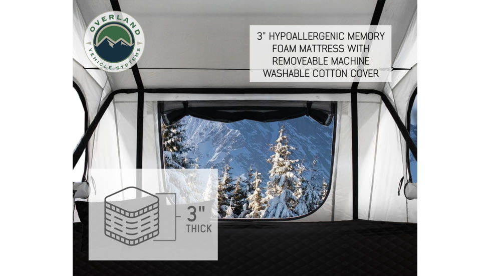 Overland Vehicle Systems Nomadic Extended 3 Person Roof Top Tent w/Annex, Rain Fly Black Cover Arctic, Dark Gray/White, 18031926