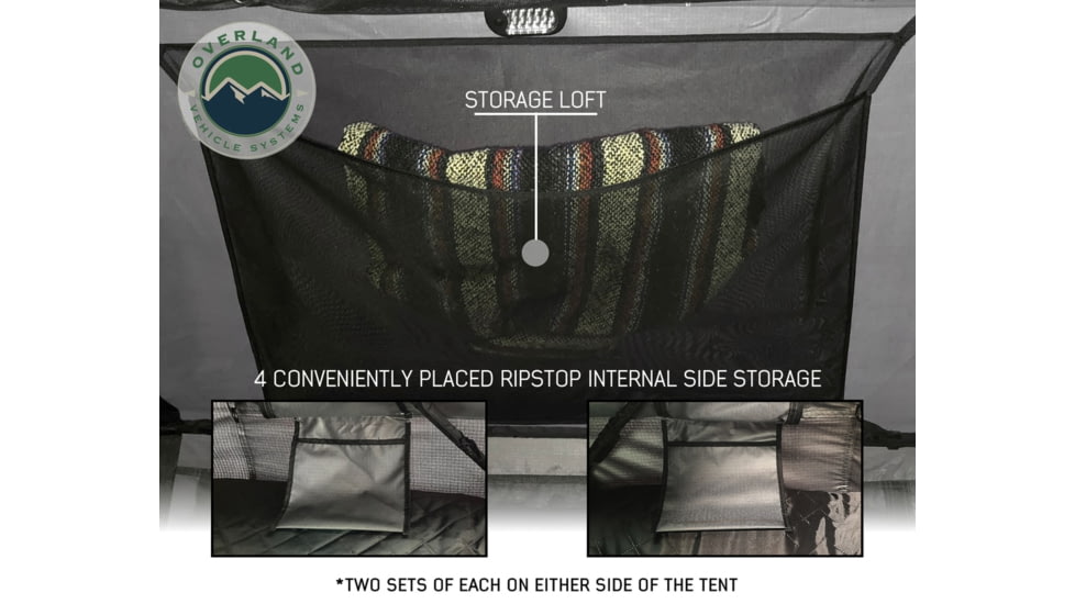 Overland Vehicle Systems Nomadic Extended 3 Person Roof Top Tent w/Annex, Rain Fly Black Cover Arctic, Dark Gray/White, 18031926