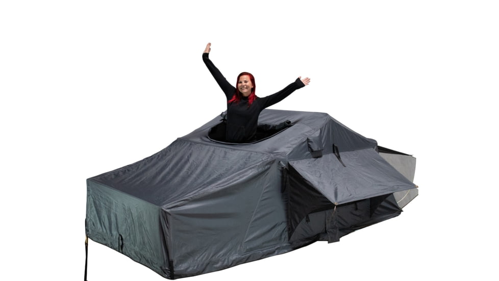 Overland Vehicle Systems Nomadic Extended 3 Person Roof Top Tent w/Annex, Rain Fly Black Cover Arctic, Dark Gray/White, 18031926