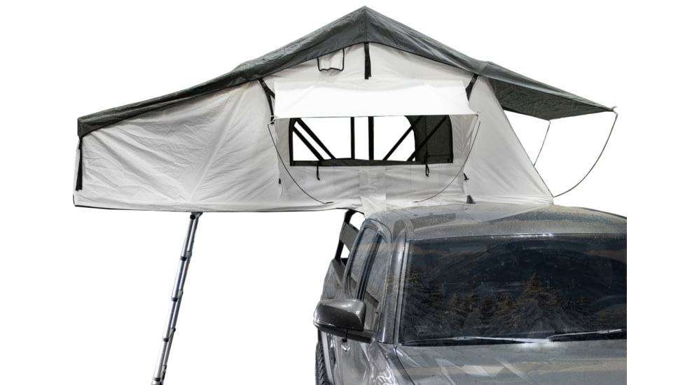Overland Vehicle Systems Nomadic Extended 3 Person Roof Top Tent w/Annex, Rain Fly Black Cover Arctic, Dark Gray/White, 18031926