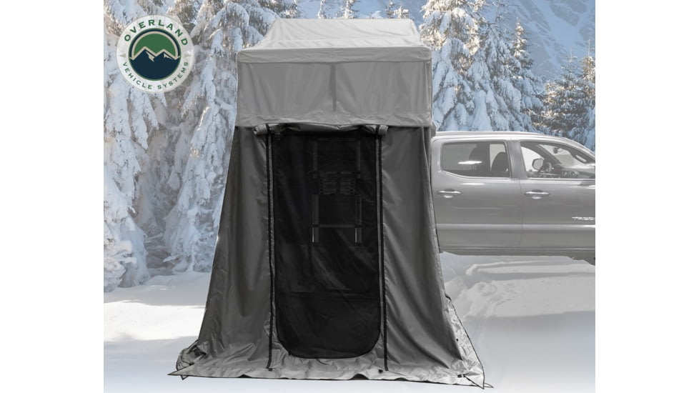 Overland Vehicle Systems Nomadic Extended 3 Person Roof Top Tent w/Annex, Rain Fly Black Cover Arctic, Dark Gray/White, 18031926