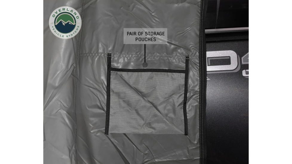 Overland Vehicle Systems Nomadic Extended 3 Person Roof Top Tent w/Annex, Rain Fly Black Cover Arctic, Dark Gray/White, 18031926