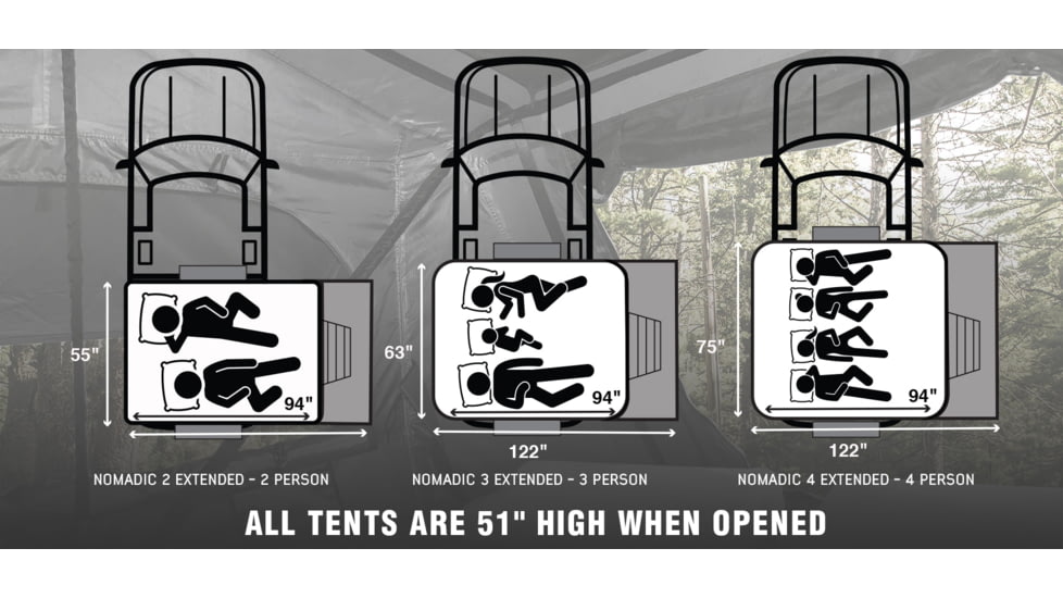 Overland Vehicle Systems Nomadic Extended Roof Top Tent, 2plus Person, With Annex, Dark Gray/Green, 18021936
