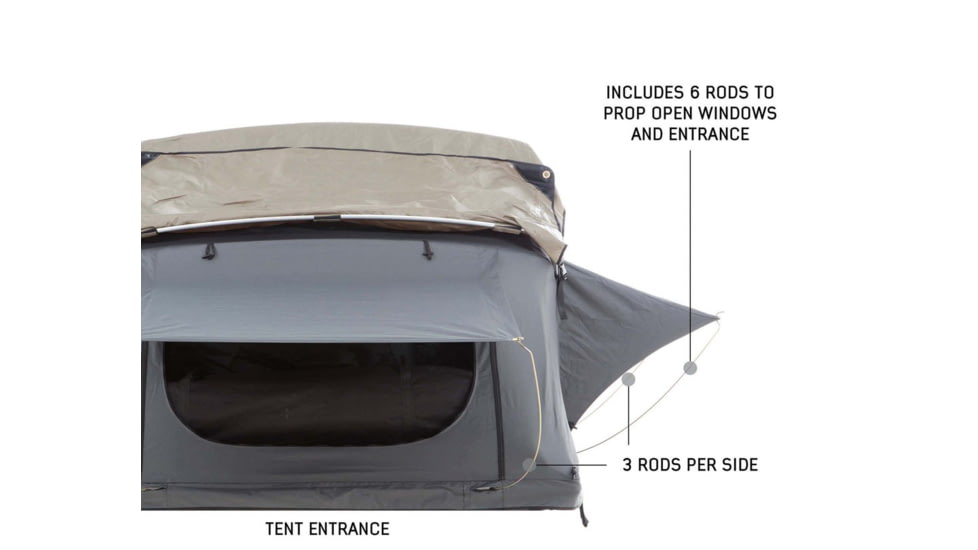 Overland Vehicle Systems Nomadic Extended Roof Top Tent w/ Green Rain Fly and Black Cover - 2+ Person, 4 Season, Dark Gray/Green, 18129936