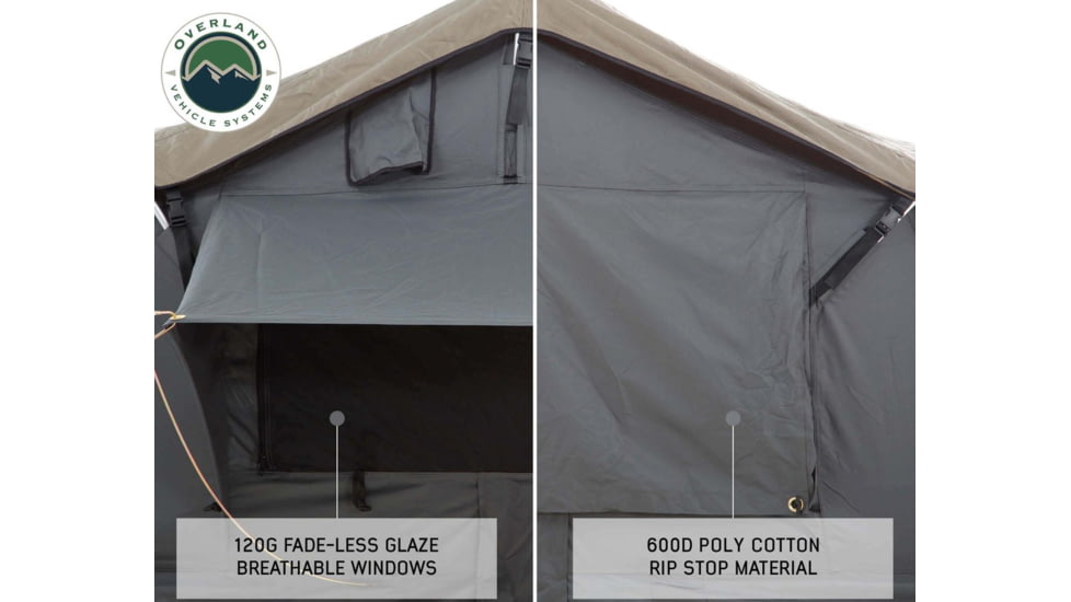 Overland Vehicle Systems Nomadic Extended Roof Top Tent w/ Green Rain Fly and Black Cover - 2+ Person, 4 Season, Dark Gray/Green, 18129936