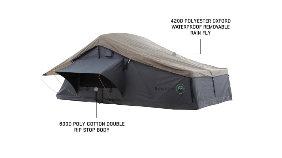 Overland Vehicle Systems Nomadic Extended Roof Top Tent w/ Green Rain Fly and Black Cover - 2+ Person, 4 Season, Dark Gray/Green, 18129936