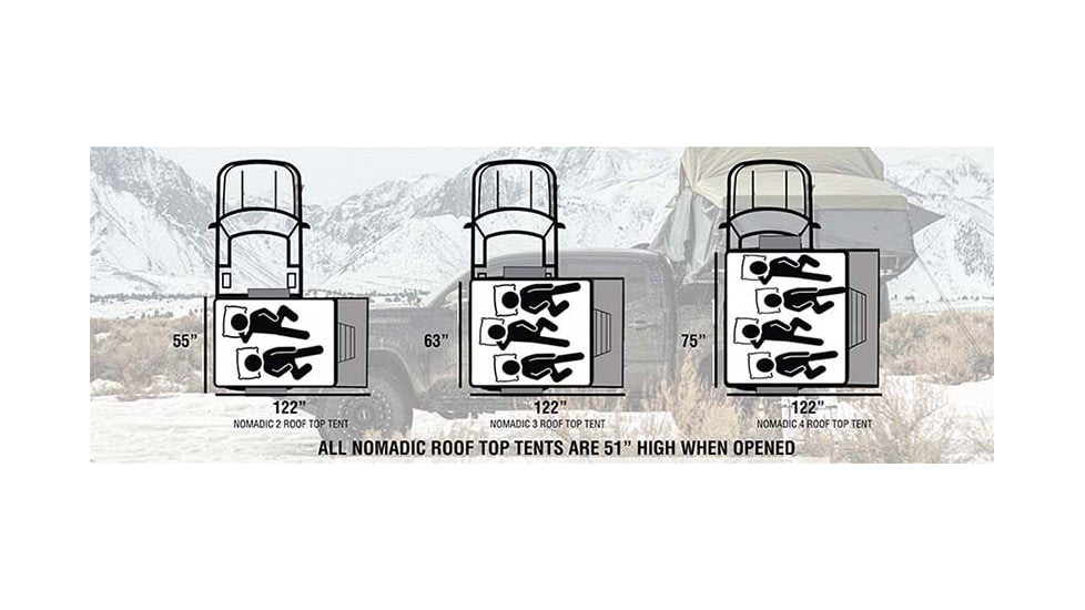 Overland Vehicle Systems Nomadic Extended Roof Top Tent w/ Green Rain Fly and Black Cover - 3+ Person, 4 Season, Dark Gray/Green, 18139936