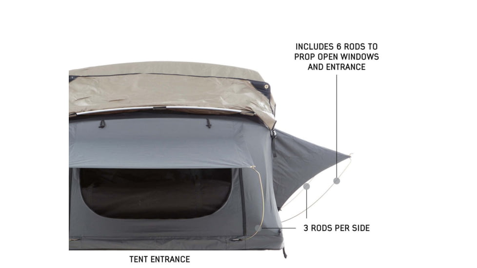 Overland Vehicle Systems Nomadic Extended Roof Top Tent w/ Green Rain Fly and Black Cover - 3+ Person, 4 Season, Dark Gray/Green, 18139936