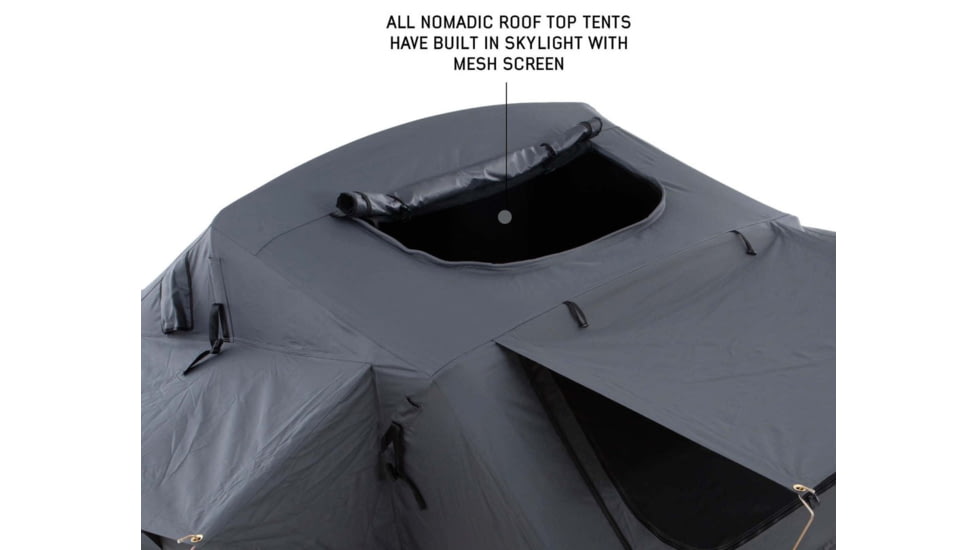 Overland Vehicle Systems Nomadic Extended Roof Top Tent w/ Green Rain Fly and Black Cover - 3+ Person, 4 Season, Dark Gray/Green, 18139936