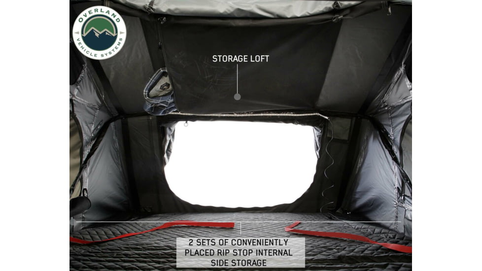 Overland Vehicle Systems Nomadic Extended Roof Top Tent w/ Green Rain Fly and Black Cover - 4+ Person, 4 Season, Dark Gray/Green, 18149936