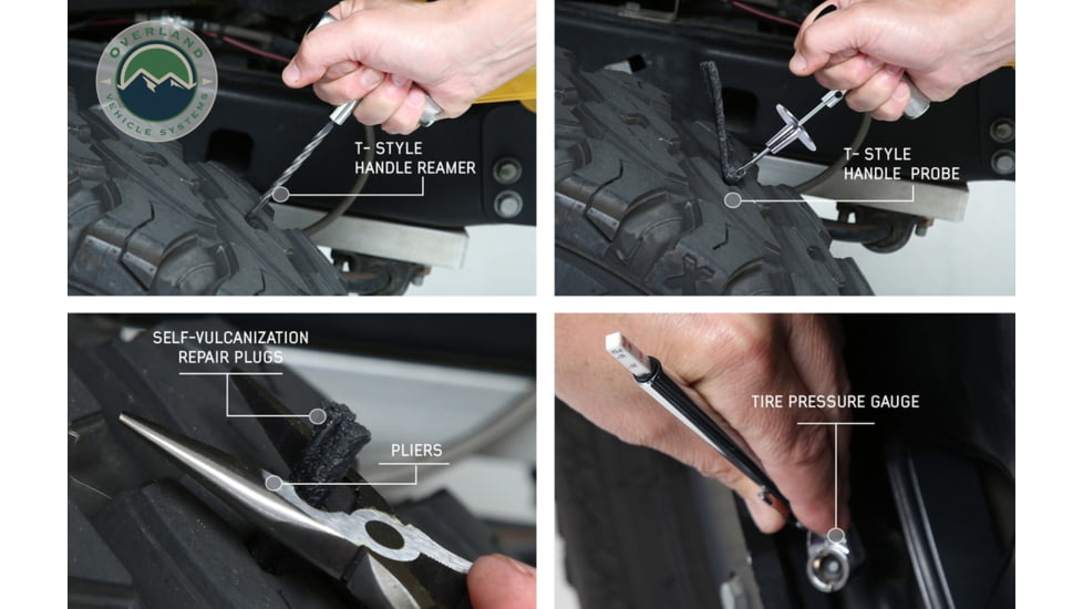 Overland Vehicle Systems Tire Plug Repair Kit 53 Piece Off Road Grade Truck, Jeep Off Road, RV, Trailers, Black, 12030001