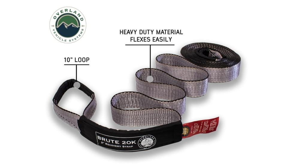 Overland Vehicle Systems Tow Strap, 20000 lbs, 2in x 30ft, Black, 19059916