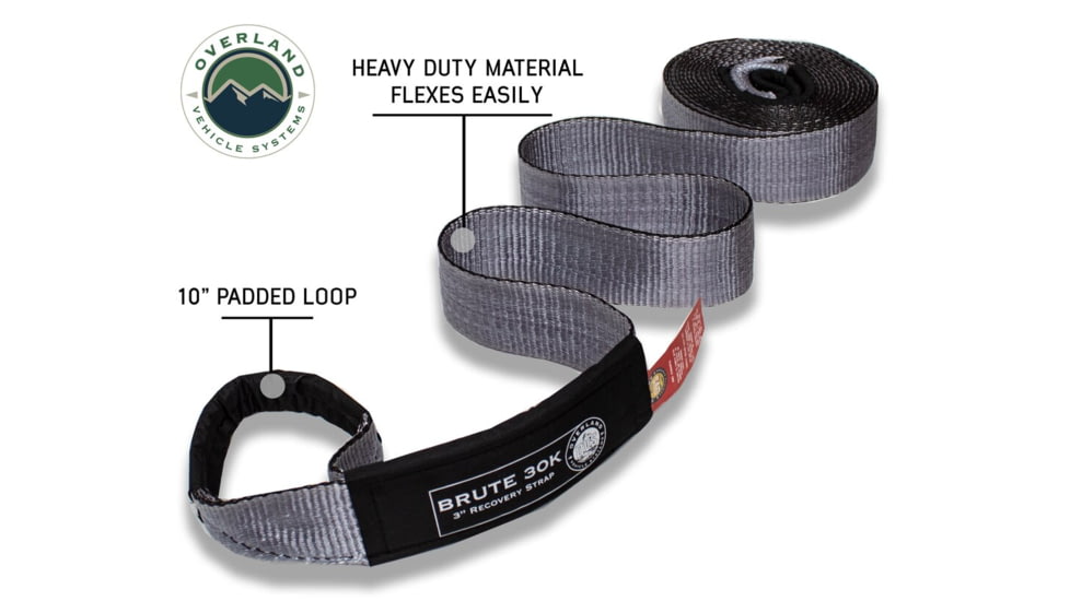 Overland Vehicle Systems Tow Strap, 30000 lbs, 3in x 30ft, Black, 19069916