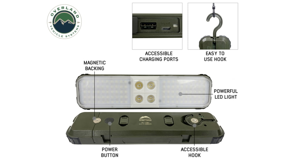 Overland Vehicle Systems Wild Land Camping Gear - Encounter Light With 3 Removeable Pods, Green, 15059901