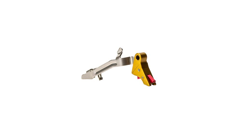 Overwatch Precision DAT Trigger for .45 ACP, 10mm Auto, Burned Gold Shoe/Bright Red Safety, 26256