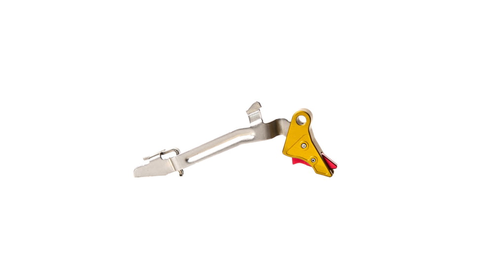 Overwatch Precision DAT Trigger for .45 ACP, 10mm Auto, Burned Gold Shoe/Bright Red Safety, 26256