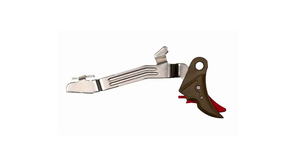 Overwatch Precision Falx Trigger for Glock 19X, Flat, Hard Coat Anodized, FDE/Red, 257F6