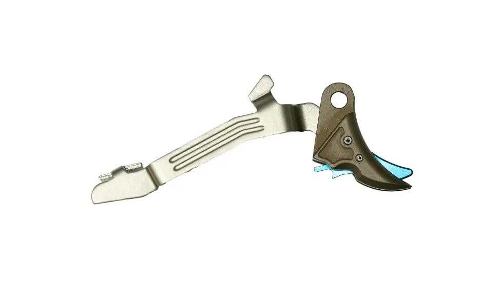 Overwatch Precision Falx Trigger for Glock 19X, Flat, Hard Coat Anodized, FDE/Blue, 257F7