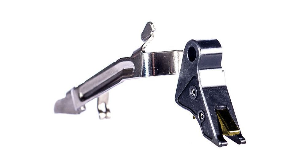 Overwatch Precision TAC Pistol Trigger, 9mm, .40 SW, .357 Sig, Flat, Type III Hard Anodized, Gun Metal Gray/Gold, 25395