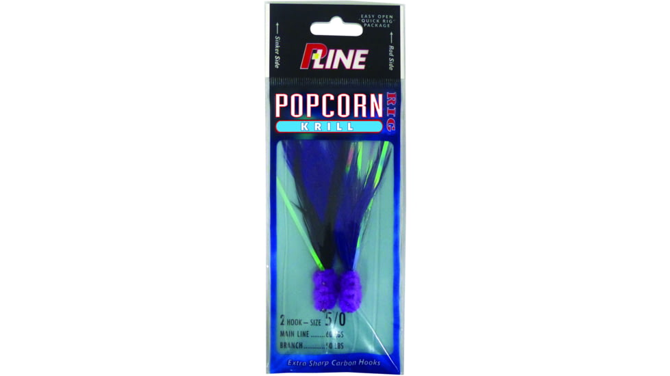 P-Line Popcorn Krill Rig, 2-Hook, 5/0, Purple Head Purple / Black Feathers, PPK5/0-PU/PUB