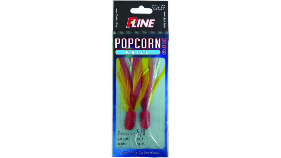 P-Line Popcorn Krill Rig, 2-Hook, 5/0, Red Head Red / Yellow Feathers, PPK5/0-R/RY