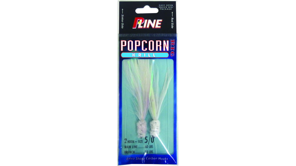 P-Line Popcorn Krill Rig, 2-Hook, 5/0, White Head / White Feathers, PPK5/0-W/W