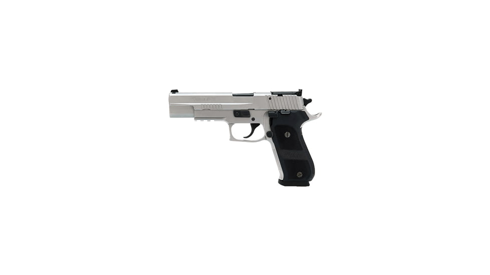 SIG SAUER P220 Match Elite Pistol, .45 ACP, 5 in barrel, stainless steel frame, black rubber wrap-around grip, recoil operated semi-automatic, fixed blade front, adj. target rear, 8 round magazine, P220 ME-2-FRRMPG