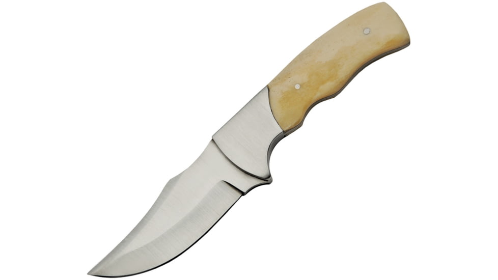 Pakistan 7.5in Fixed Blade Knife, 7.5in Overall, 3.25in Satin SS Clip Point Blade, White Smooth Bone Handle, SS Guard, Brown Leather Belt Sheath, White, 203396