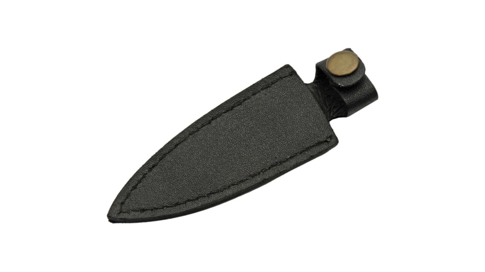 Pakistan Boot Knife, 6.75in Overall, 3.5in Satin Double Edge Stainless Steel Blade, Black Steel Handle, Black Leather Belt Sheath, 203479