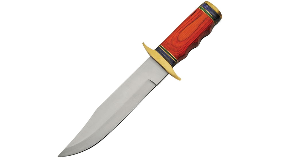 Pakistan Bowie Clip Point Blade Knife with Finger Grooved Colorwood Handle, 12.25in Overall, 7.5in Satin Finish, 203384