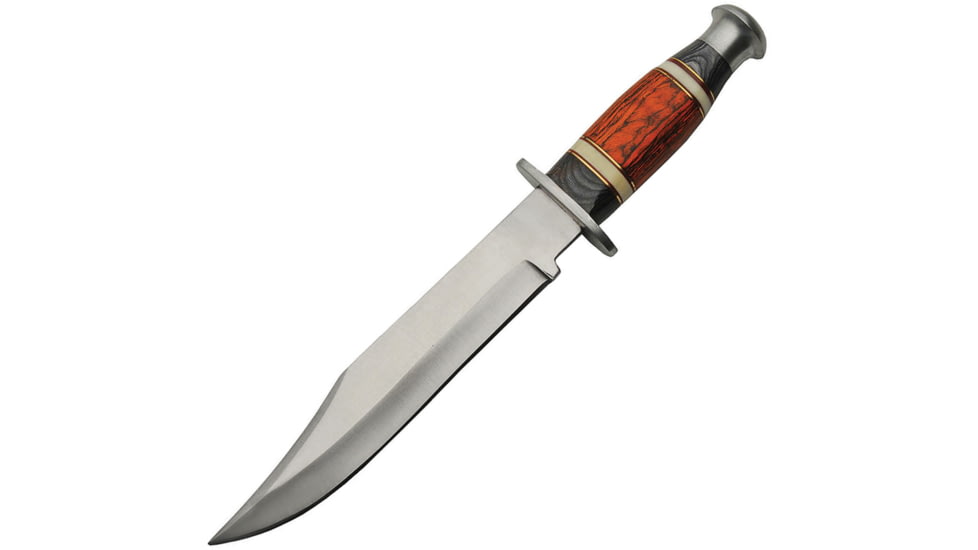 Pakistan Bowie Knife, 9 satin finish stainless clip point blade, Black and brown pakkawood handle, 203416