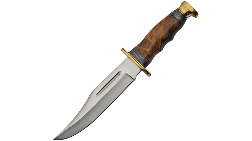 Pakistan Bowie Wood Handle Knife, 6.25 satin finish stainless clip point blade, Walnut and black pakkawood finger grooved handle, 203412-WD