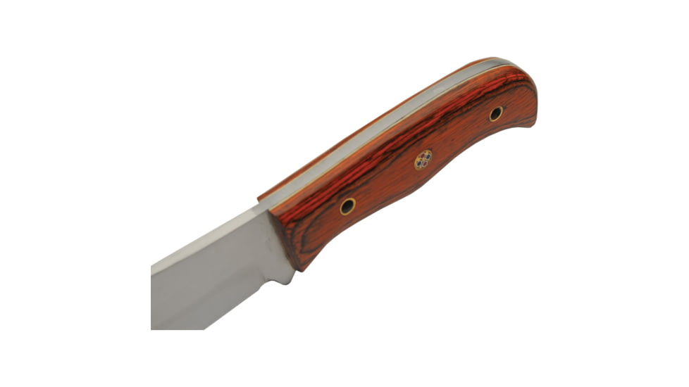 Pakistan Mosaic Pin Hunter Knife, 9in Overall, 4.5in Satin Stainless Skinner Blade, Brown Wood Handle, Brown Leather Belt Sheath, 203494