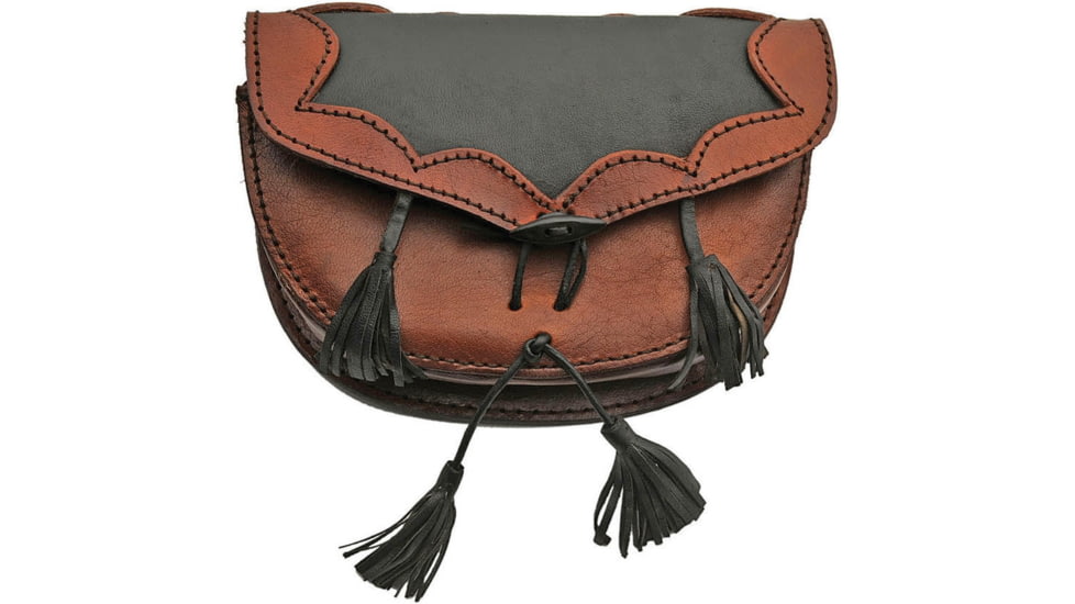 Pakistan Medieval Belt Bag, 8.25in X 2in X 5.5in, Black/Brown Leather Constuction, Belt Loop, Leather Tassels, Black, HS-4411