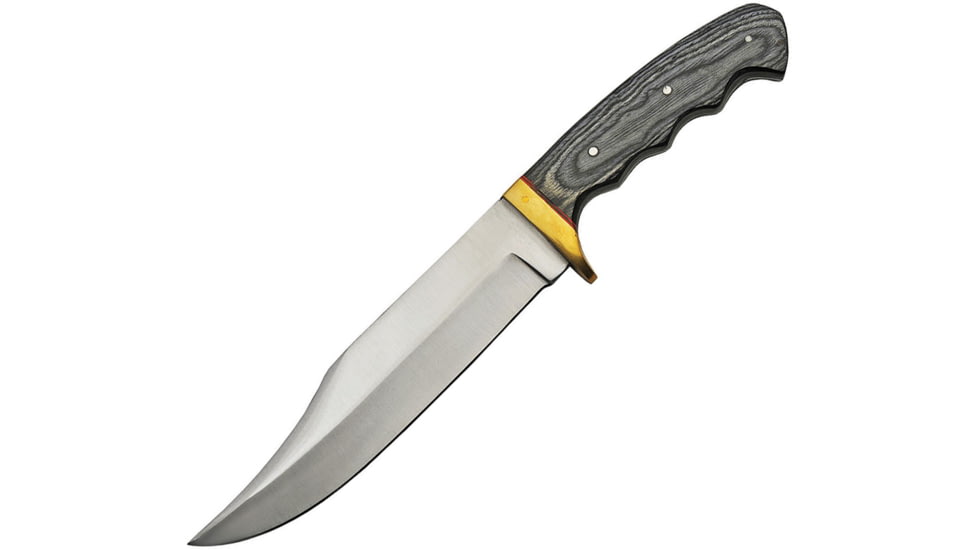 Pakistan Mountain Lion Fixed Blade Knife, 7.25 satin finish stainless clip point blade, Black finger grooved pakkawood handle, 203421-BK