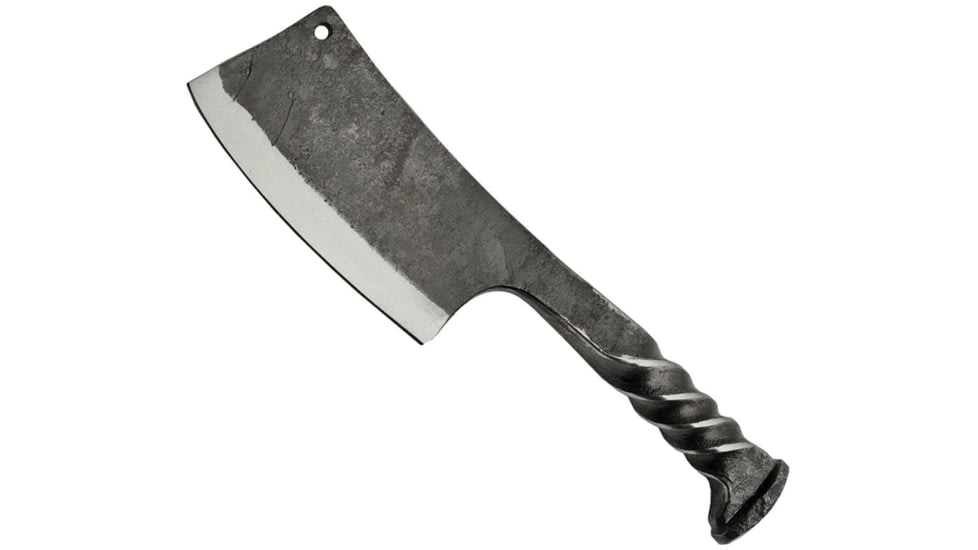 Pakistan Railroad Spike Cleaver Knife, 9in overall. 4.5in blade, Railroad Spike, Twisted handle, Brown Leather Sheath, HS-4416