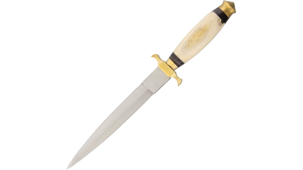 Pakistan Renaissance Dagger Bone, 12.75in Overall, 7.5in Satin SS Blade, Natural Smooth Bone Handle, Brown Leather Belt Sheath, 203106-BO