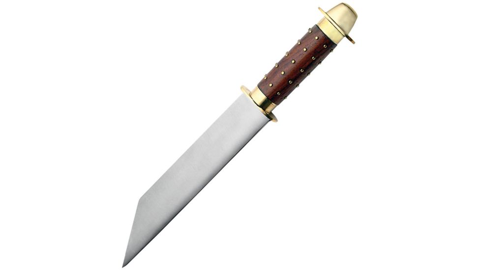 Pakistan Seax Studded Wooden Handle Fixed Blade Knife, 16in, 9.875in, Stainless Steel, Brown, Wood Handle PA3341