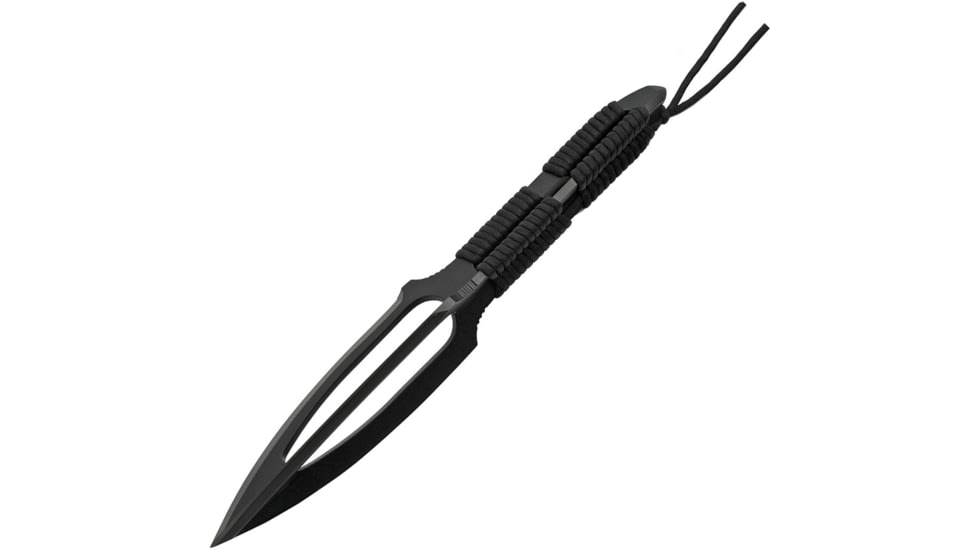 Pakistan Tri Blade Striker Spear Knife, 5 black oxide coated stainless blade, Black cord wrapped handle, 211511