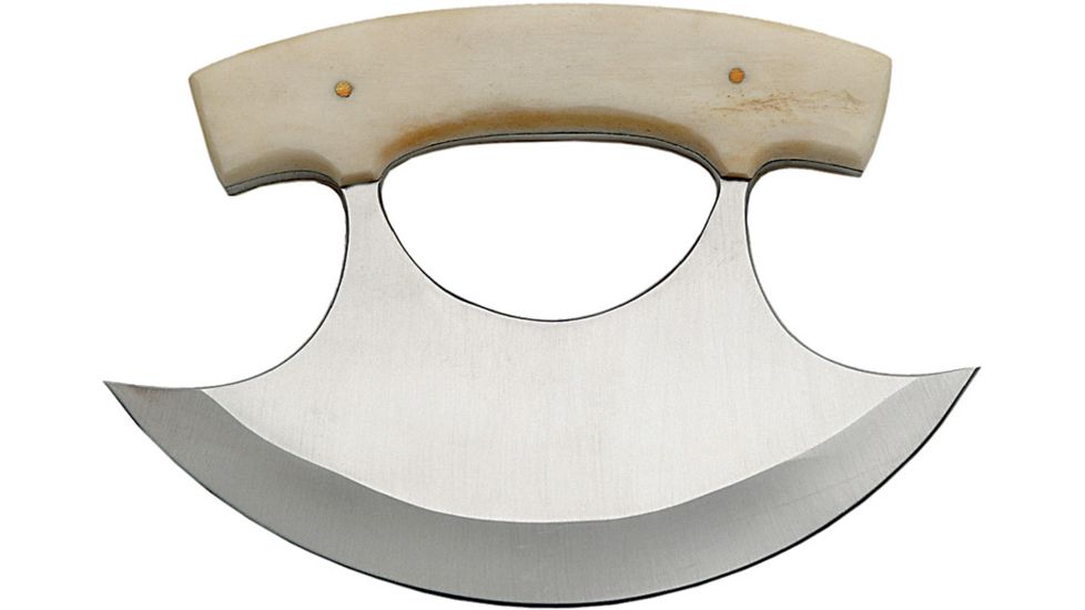 Pakistan Ulu Bone Handles Fixed Blade Knife, 5.5in, Standard Edge, Smooth Bone Handle PA8011BO