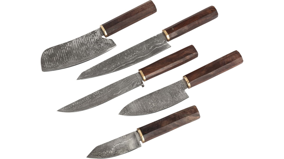 Paladin Japanese Santoku Chef Kitchen Knife Set - 5 Pieces, Damascus, Hardwood, PE-CK-6502
