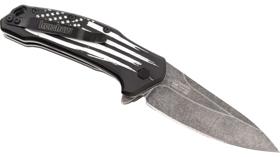 Paladin Kershaw Link Assisted Opening Folding Knife - Marine Engraving, 3.25in, Stainless Steel, Drop Point, Black, PE-KER-8510-MAR