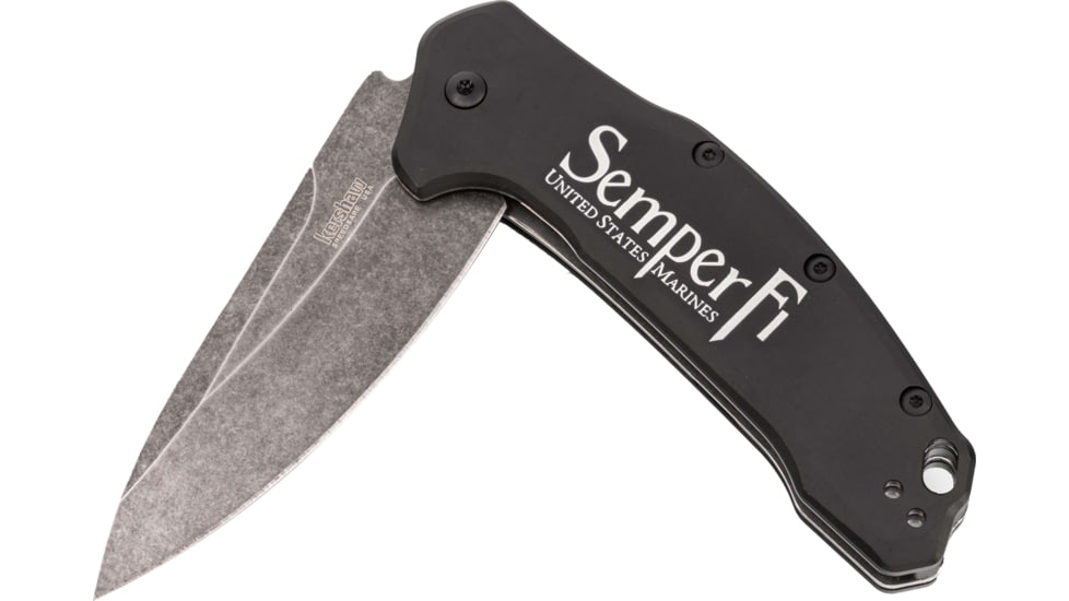 Paladin Kershaw Link Assisted Opening Folding Knife - Marine Engraving, 3.25in, Stainless Steel, Drop Point, Black, PE-KER-8510-MAR
