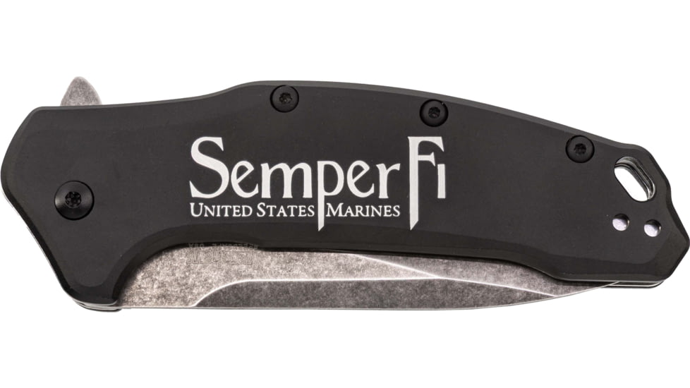 Paladin Kershaw Link Assisted Opening Folding Knife - Marine Engraving, 3.25in, Stainless Steel, Drop Point, Black, PE-KER-8510-MAR