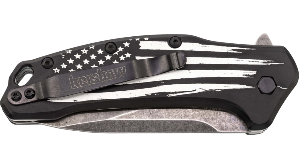Paladin Kershaw Link Assisted Opening Folding Knife - Marine Engraving, 3.25in, Stainless Steel, Drop Point, Black, PE-KER-8510-MAR