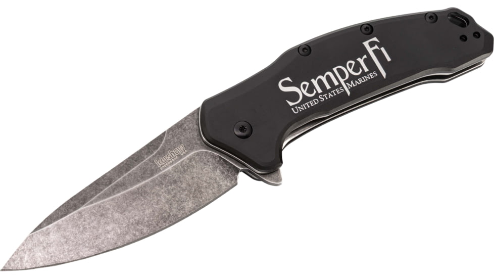 Paladin Kershaw Link Assisted Opening Folding Knife - Marine Engraving, 3.25in, Stainless Steel, Drop Point, Black, PE-KER-8510-MAR