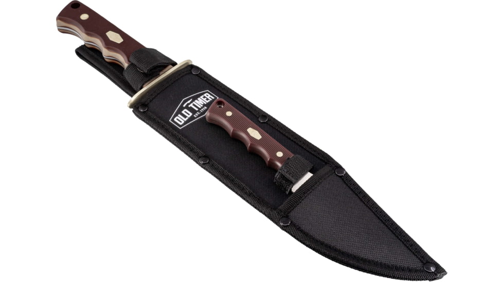 Paladin Old Timer Fixed Blade Combo Knife Set - Alamo, Stainless Steel, Drop Point, Brown Sawcut Synthetic Handle, PE-OT-8506-A