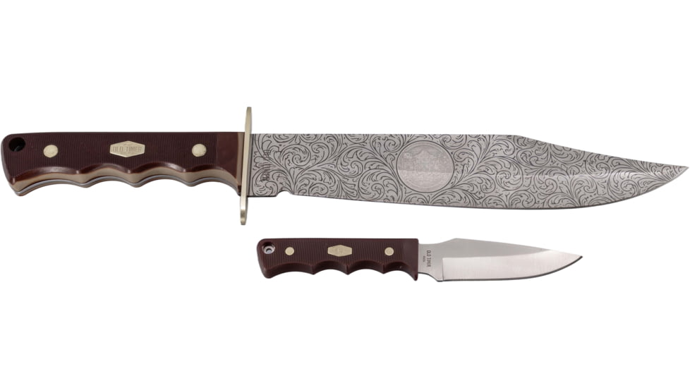 Paladin Old Timer Fixed Blade Combo Knife Set - Alamo, Stainless Steel, Drop Point, Brown Sawcut Synthetic Handle, PE-OT-8506-A
