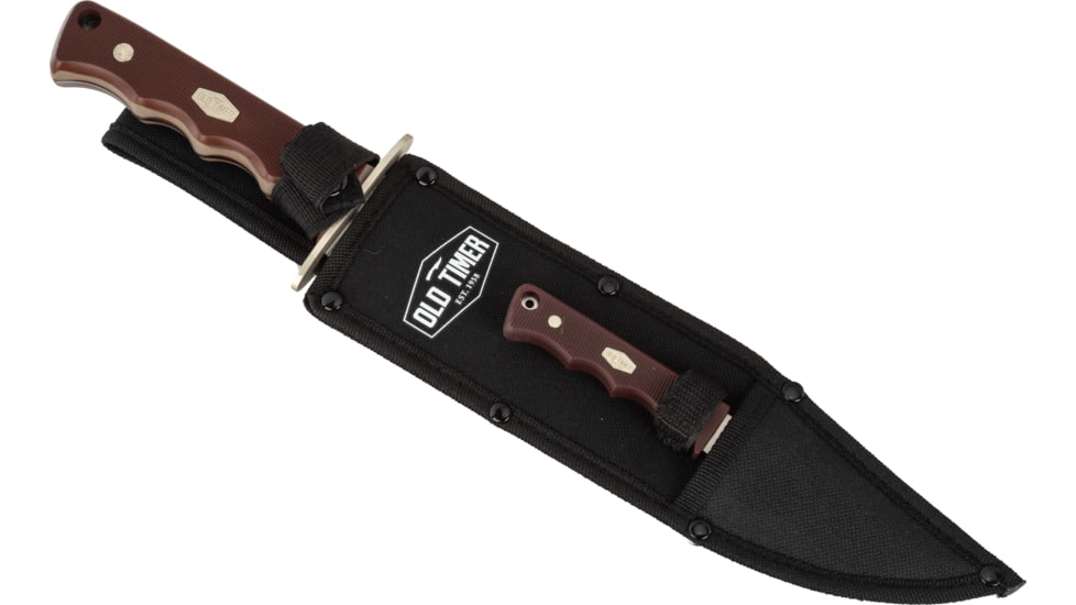 Paladin Old Timer Fixed Blade Combo Knife Set - Monumnet, Stainless Steel, Drop Point, Brown Sawcut Synthetic Handle, PE-OT-8506-M