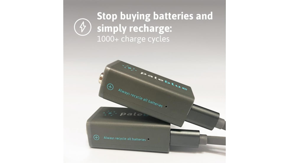 Pale Blue Earth Pale Blue Smart Lithium Ion USB Rechargeable 9V Batteries 2 Pack, Gray, PB-9V-C